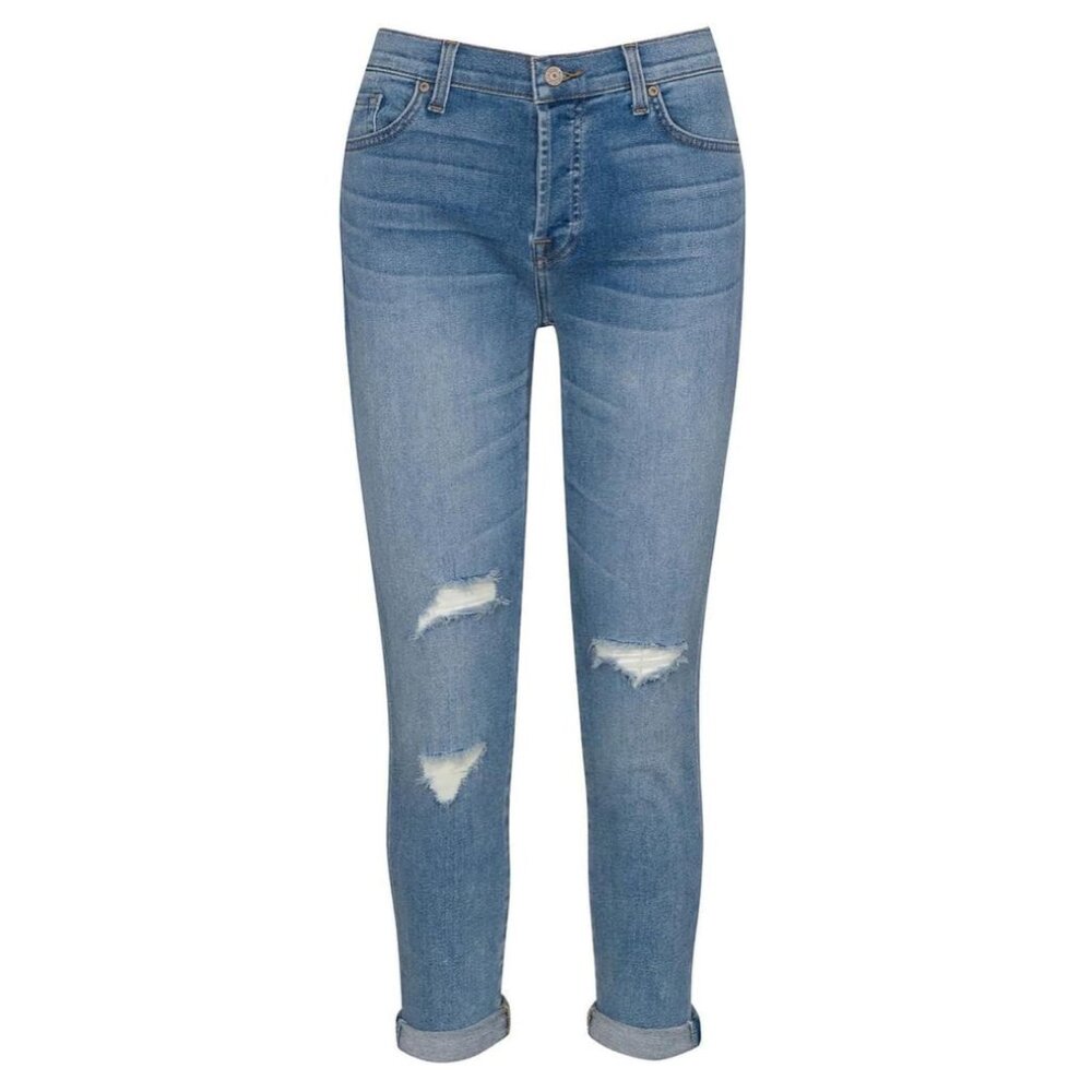 7 For All Mankind Josefina Skinny Boyfriend Distressed Button Fly Jeans EUC - 29